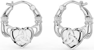 Silver Claddagh Celtic Trinity Knot Hoop Earrings