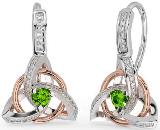 Diamant Peridot Reste sig Guld Silver Keltiskt Treenighet Knut Dingla Örhängen