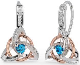 Trandafir de topaz diamant Nod Celtic Trinity Aur Argint Cercei suspendați