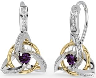 Diamant Alexandrite Or Argent celtique Trinité Noeud Pendre Des boucles d'oreilles