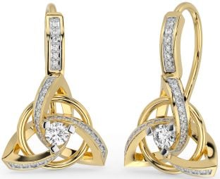 Diamond Gold Silver Celtic Trinity Knot Dangle Earrings