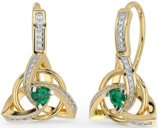 Diamond Emerald Gold Silver Celtic Trinity Knot Dangle Earrings