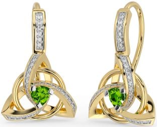 Aur Peridot de diamant Nod Celtic Trinity de argint Cercei