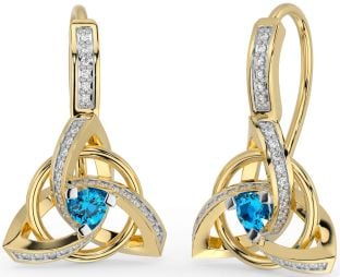 Diamond Topaz Gold Silver Celtic Trinity Knot Dangle Earrings