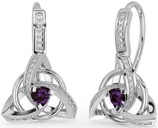 Diamond Alexandrite Silver Celtic Trinity Knot Dangle Earrings