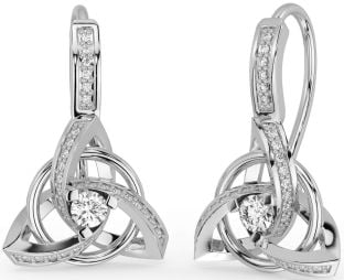 Diamond Silver Celtic Trinity Knot Dangle Earrings