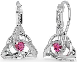 Diamante Rosa turmalina Plata céltico Trinidad Nudo Colgar Pendientes