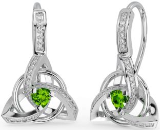 Diamant Peridot stříbrný keltský Trojice Uzel Klátit Náušnice