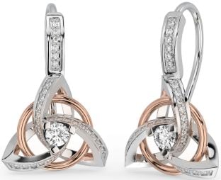 Diamant Weiß Rose Gold keltisch Dreieinigkeit Knoten Baumeln Ohrringe