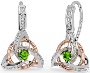 Diamant Peridot Weiß Rose Gold keltisch Dreieinigkeit Knoten Baumeln Ohrringe