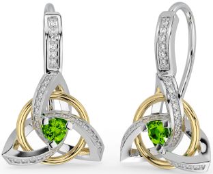 Diamante Peridoto Branco Amarelo Ouro céltico Trindade Nó Pendurar Brincos