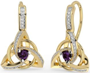 Diamant Alexandrite Or celtique Trinité Noeud Pendre Des boucles d'oreilles