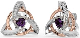 Diamant Alexandrite Rose Gull Sølv Celtic Treenighet Knute Stud Øredobber