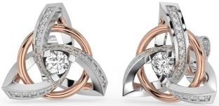 Diamond Rose Gold Silver Celtic Trinity Knot Stud Earrings