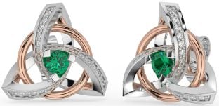 Diamond Emerald Rose Gold Silver Celtic Trinity Knot Stud Earrings