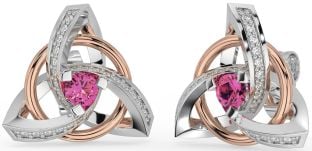 Diamant Rosa Turmalin Rose Gull Sølv Celtic Treenighet Knute Stud Øredobber