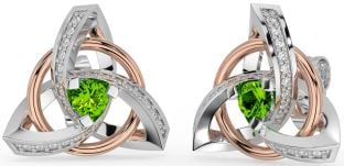 Diamant Peridot Růže Zlato stříbrný keltský Trojice Uzel Stud Náušnice