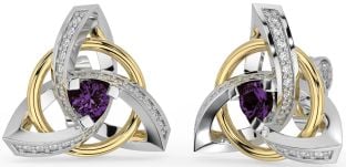 Diamant Alexandrite Gull Sølv Celtic Treenighet Knute Stud Øredobber