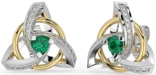 Diamond Emerald Gold Silver Celtic Trinity Knot Stud Earrings