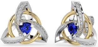 Diamond Sapphire Gold Silver Celtic Trinity Knot Stud Earrings