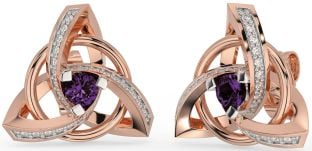 Diamant Alexandrite Rose Gull Sølv Celtic Treenighet Knute Stud Øredobber