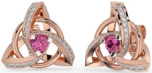 Diamante Rosa Turmalina Rosa Ouro Prata céltico Trindade Nó Viga Brincos