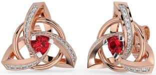 Diamond Ruby Rose Gold Silver Celtic Trinity Knot Stud Earrings