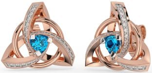 Diamond Topaz Rose Gold Silver Celtic Trinity Knot Stud Earrings