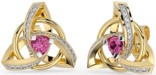 Diamante Rosa Tormalina Oro Argento celtico Trinità Nodo Perno Orecchini