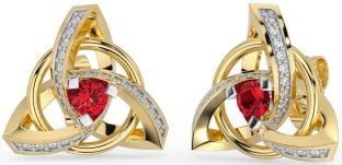 Diamond Ruby Gold Silver Celtic Trinity Knot Stud Earrings