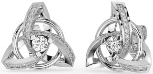 Diamond Silver Celtic Trinity Knot Stud Earrings