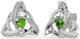 Diamond Peridot Silver Celtic Trinity Knot Stud Earrings