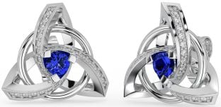 Diamond Sapphire Silver Celtic Trinity Knot Stud Earrings