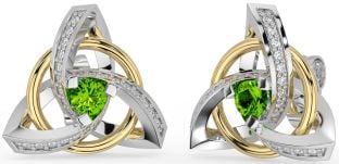 Diamante Peridoto Blanco Amarillo Oro céltico Trinidad Nudo Semental Pendientes