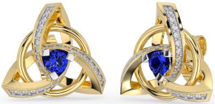 Diamond Sapphire Gold Celtic Trinity Knot Stud Earrings