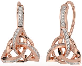 Diamond Rose Gold Celtic Trinity Knot Dangle Earrings