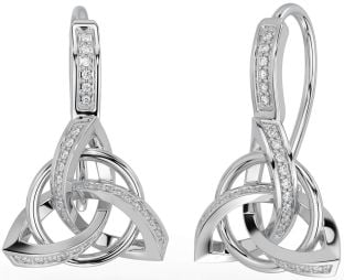 Diamond White Gold Celtic Trinity Knot Dangle Earrings