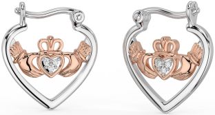 Diamante Rosa Oro Argento Claddagh Cerchio Orecchini