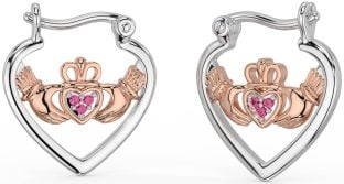 Rosa Turmalin Rose Gold Silber Claddagh Band Ohrringe