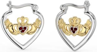 Garnet Altın Gümüş Claddagh Çember Küpeler