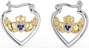 Zafiro Oro Plata Claddagh Aro Pendientes