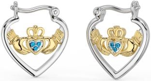 Topaze Or Argent Claddagh Cerceau Des boucles d'oreilles