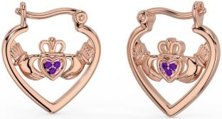 Amatista Rosa Oro Plata Claddagh Aro Pendientes