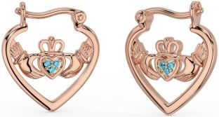 Aquamarin Rose Gold Silber Claddagh Band Ohrringe