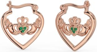 Emerald Rose Gold Silver Claddagh Hoop Earrings