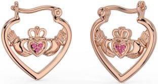 Roze Toermalijn Roos Goud Zilver Claddagh Hoepel Oorbellen