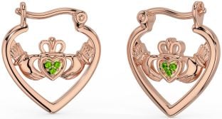 Peridot Rose Gold Silver Claddagh Hoop Earrings