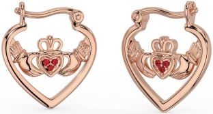 Ruby Ružové Zlato Strieborná Claddagh Obruč Náušnice