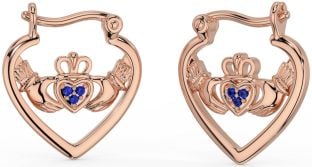 Sapphire Rose Gold Silver Claddagh Hoop Earrings