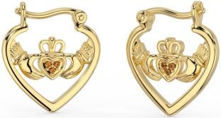 Citrino Oro Plata Claddagh Aro Pendientes